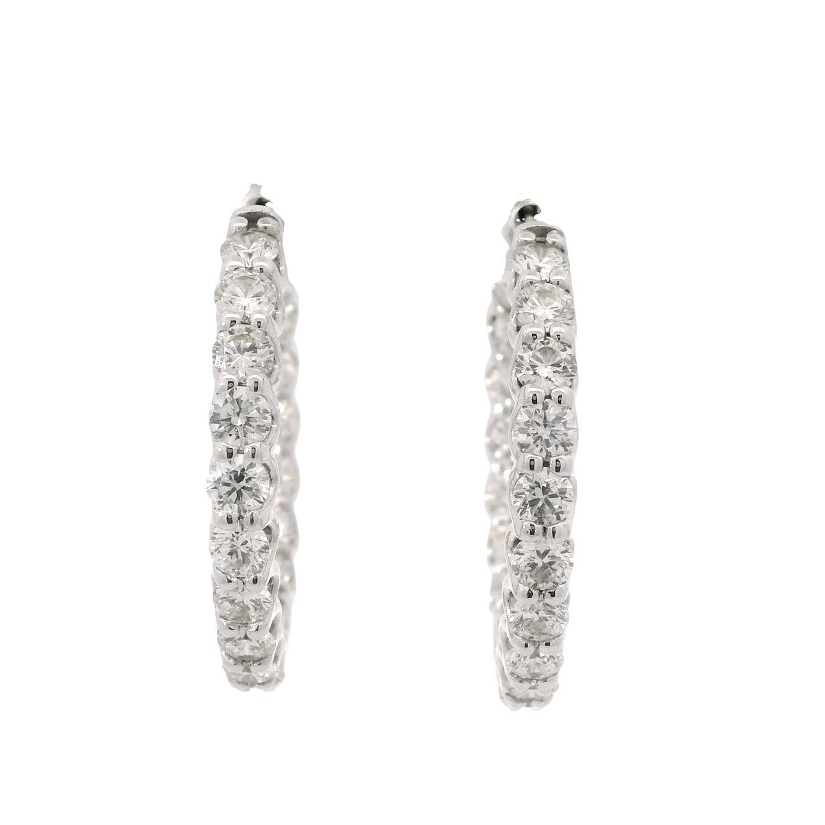 14K White Gold Natural 5.97 Carat Round Brilliant Cut Diamond Hoop Earrings