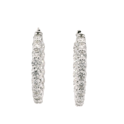 14K White Gold Natural 5.97 Carat Round Brilliant Cut Diamond Hoop Earrings