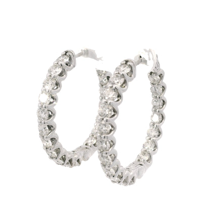 14K White Gold Natural 5.97 Carat Round Brilliant Cut Diamond Hoop Earrings
