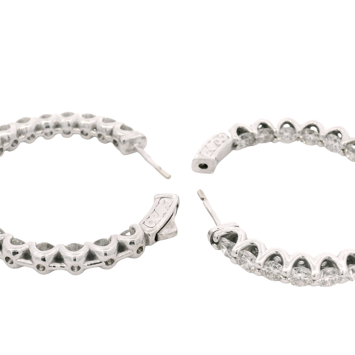 14K White Gold Natural 5.97 Carat Round Brilliant Cut Diamond Hoop Earrings