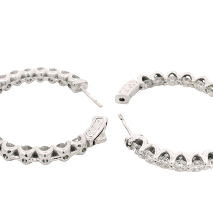 14K White Gold Natural 5.97 Carat Round Brilliant Cut Diamond Hoop Earrings