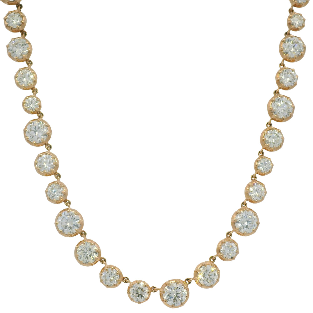 14k Rose Gold Natural Round Brilliant Diamond Graduated Bezel Set Necklace — product photo 2