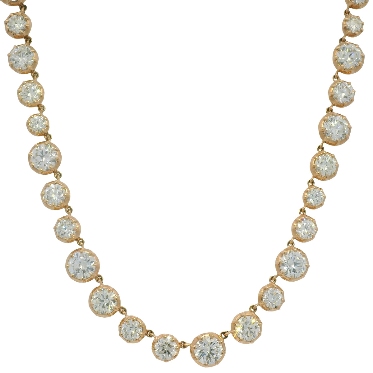 14k Rose Gold Natural Round Brilliant Diamond Graduated Bezel Set Necklace — product photo 2