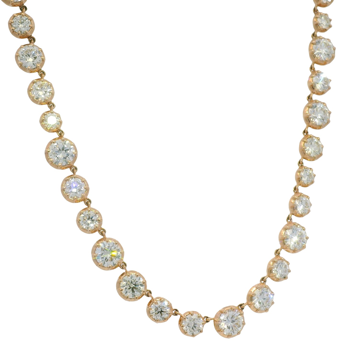 14k Rose Gold Natural Round Brilliant Diamond Graduated Bezel Set Necklace