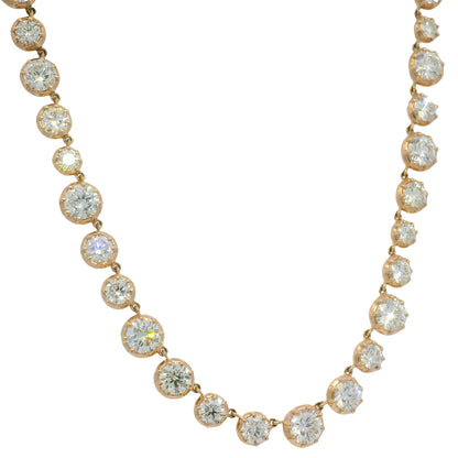 14k Rose Gold Natural Round Brilliant Diamond Graduated Bezel Set Necklace