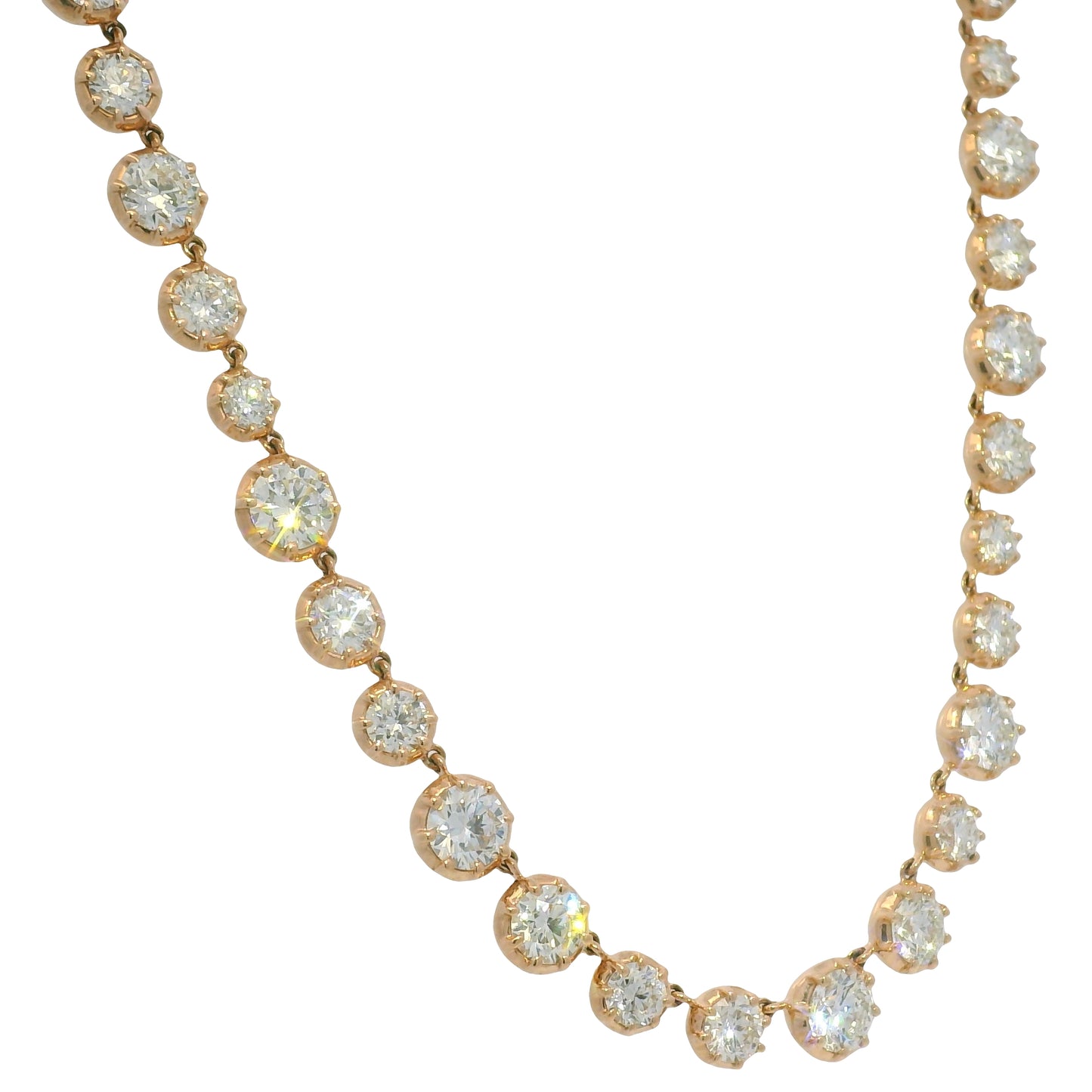 14k Rose Gold Natural Round Brilliant Diamond Graduated Bezel Set Necklace