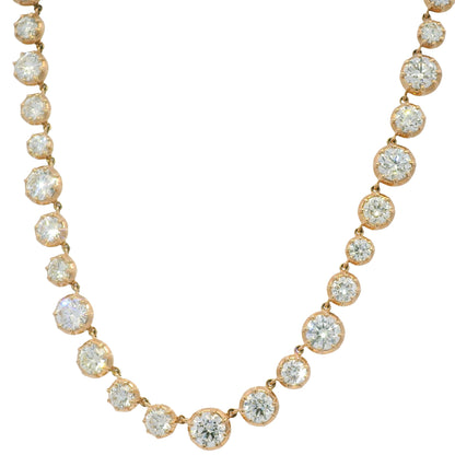 14k Rose Gold Natural Round Brilliant Diamond Graduated Bezel Set Necklace