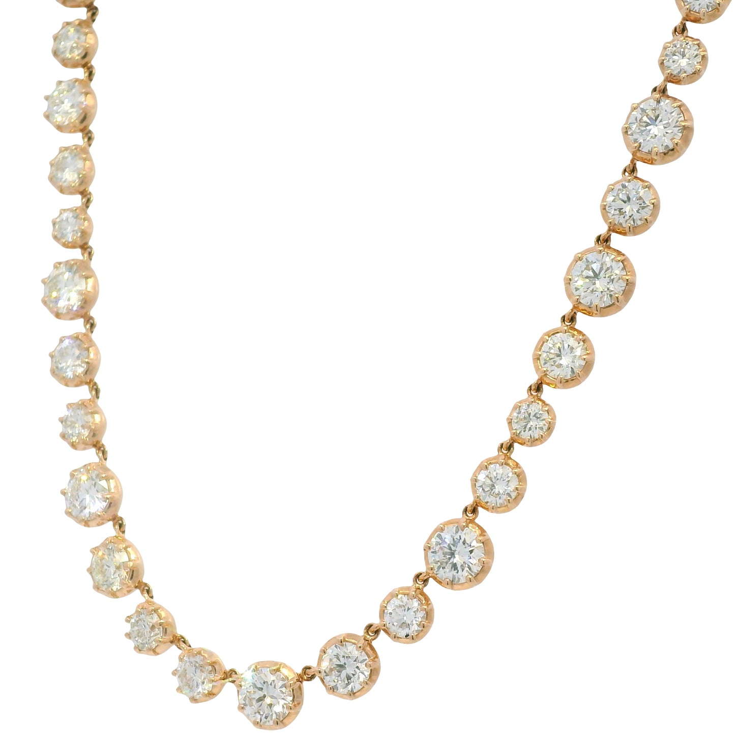 14k Rose Gold Natural Round Brilliant Diamond Graduated Bezel Set Necklace