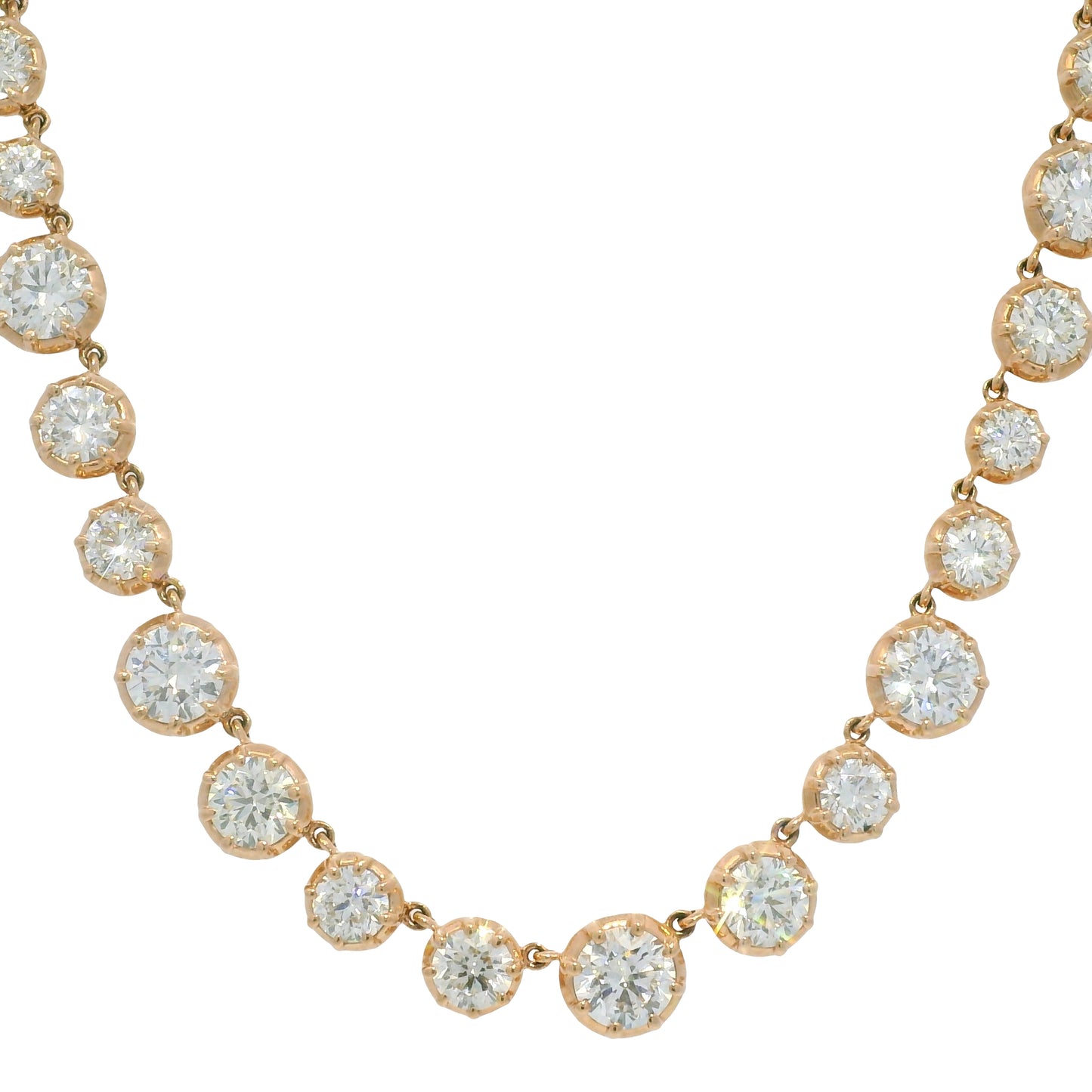 14k Rose Gold Natural Round Brilliant Diamond Graduated Bezel Set Necklace