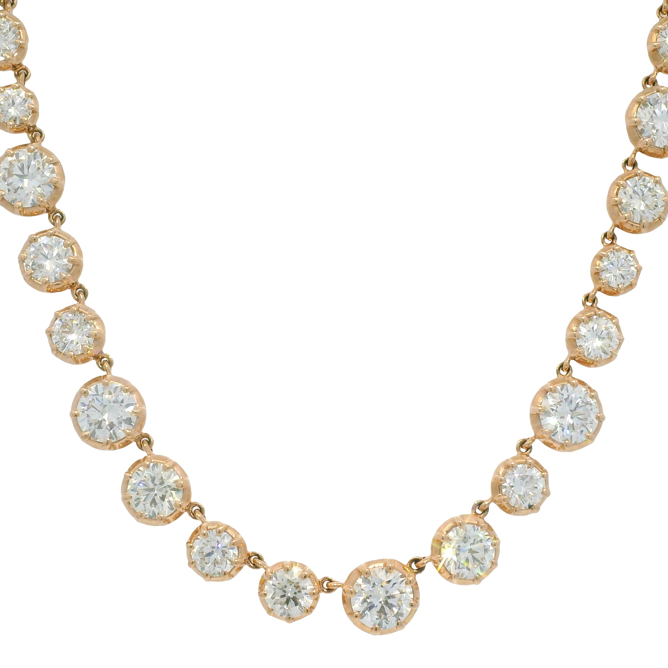 14k Rose Gold Natural Round Brilliant Diamond Graduated Bezel Set Necklace