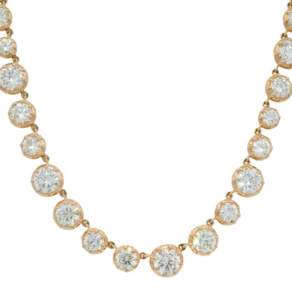 14k Rose Gold Natural Round Brilliant Diamond Graduated Bezel Set Necklace