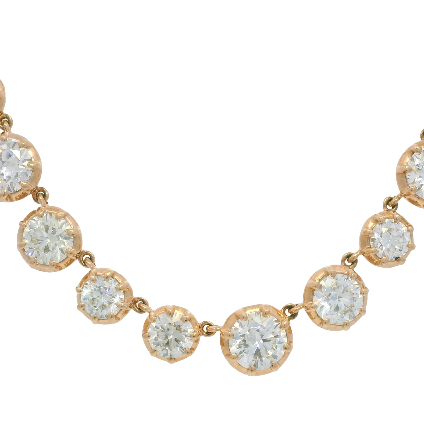 14k Rose Gold Natural Round Brilliant Diamond Graduated Bezel Set Necklace