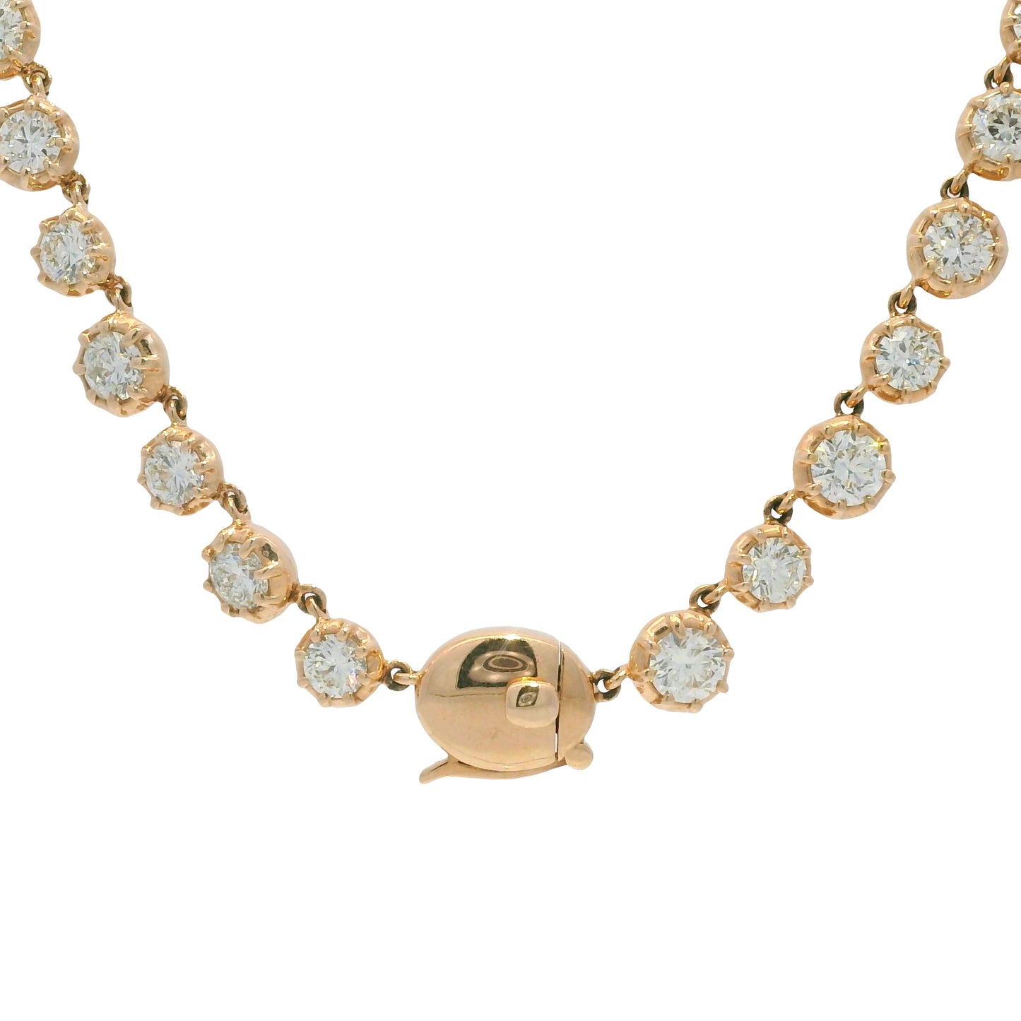 14k Rose Gold Natural Round Brilliant Diamond Graduated Bezel Set Necklace