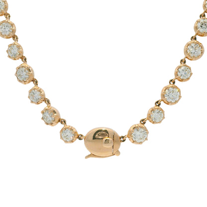 14k Rose Gold Natural Round Brilliant Diamond Graduated Bezel Set Necklace