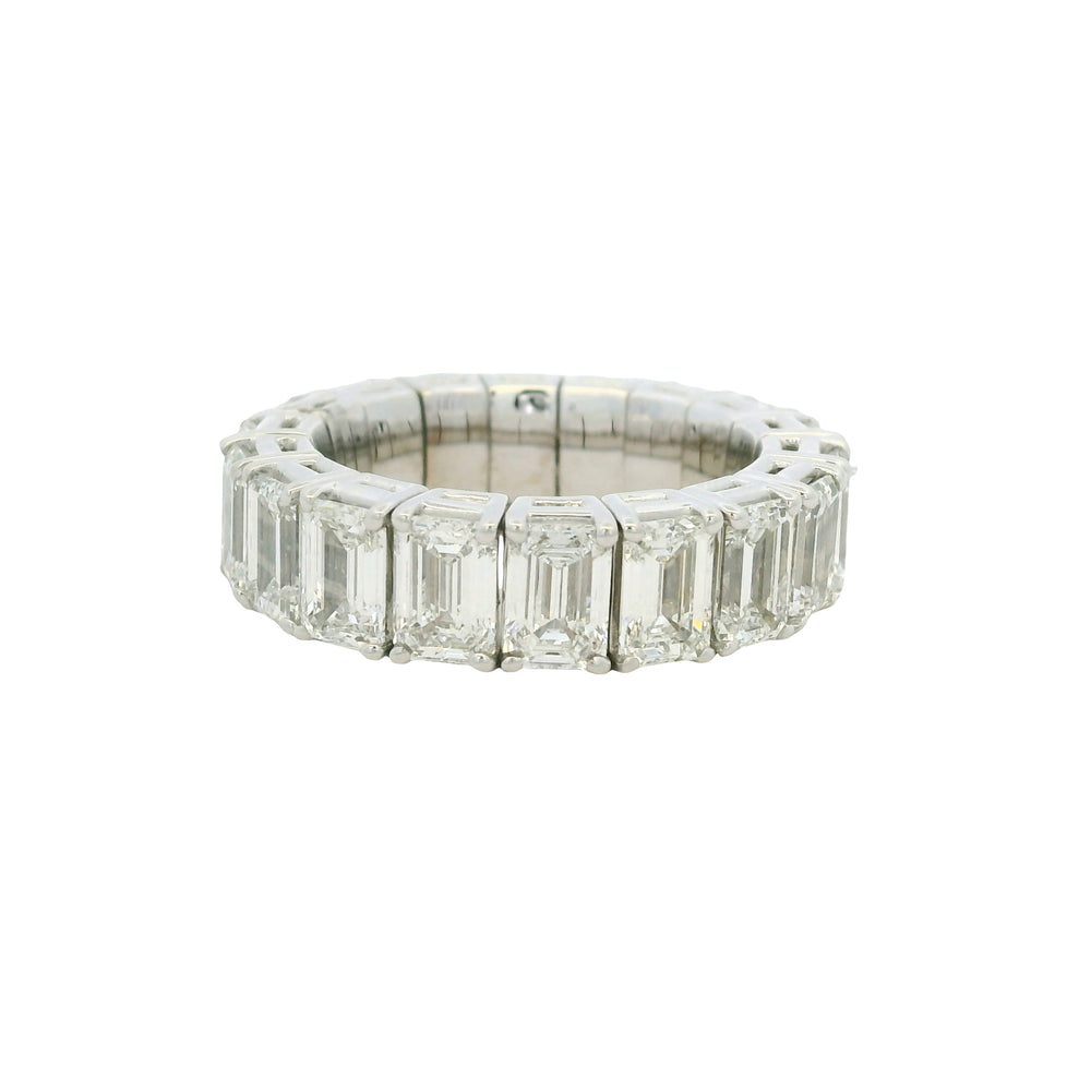 18K White Gold Natural 9.23 Carat Emerald Cut Diamond Flexible Eternity Band 