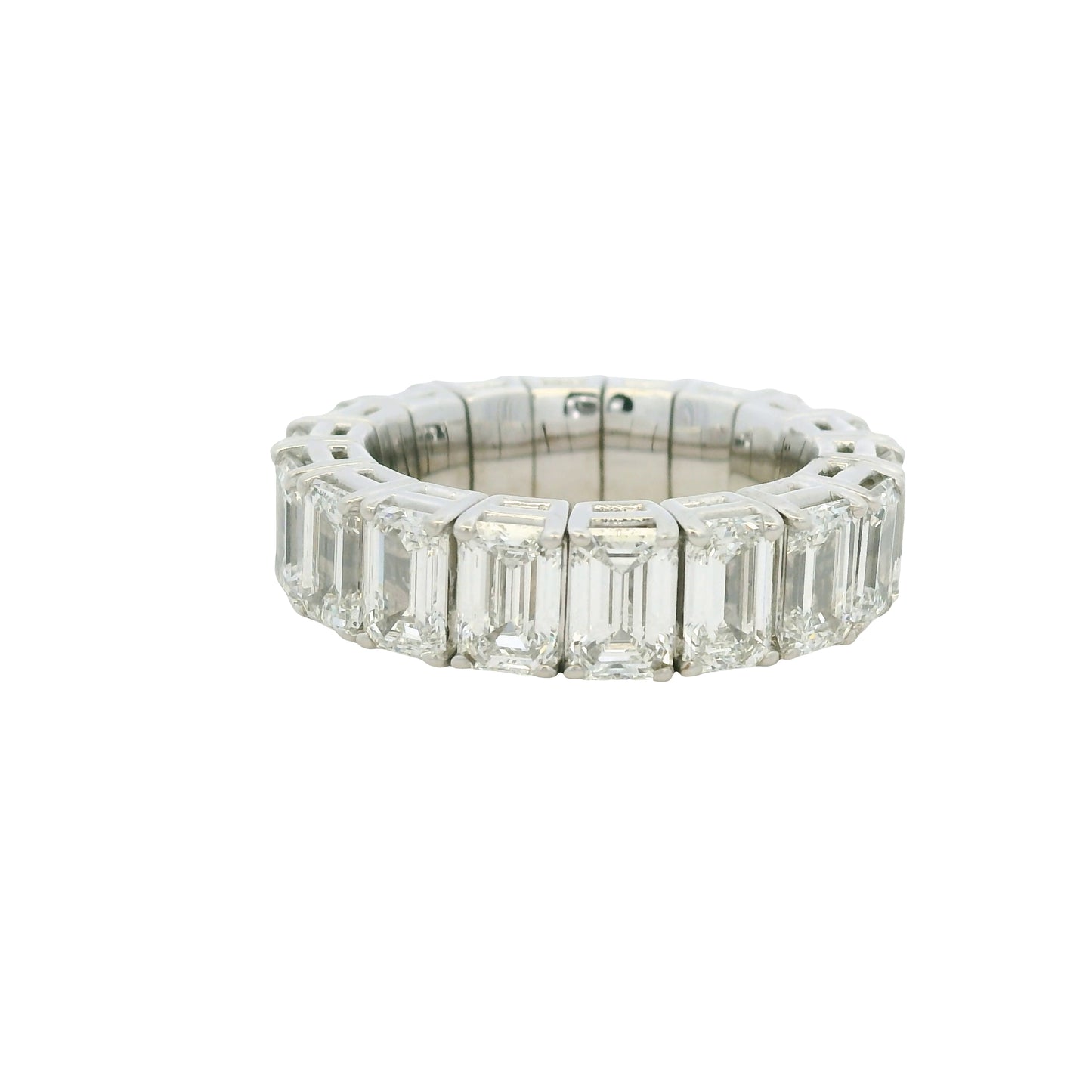 18K White Gold Natural 9.23 Carat Emerald Cut Diamond Flexible Eternity Band 