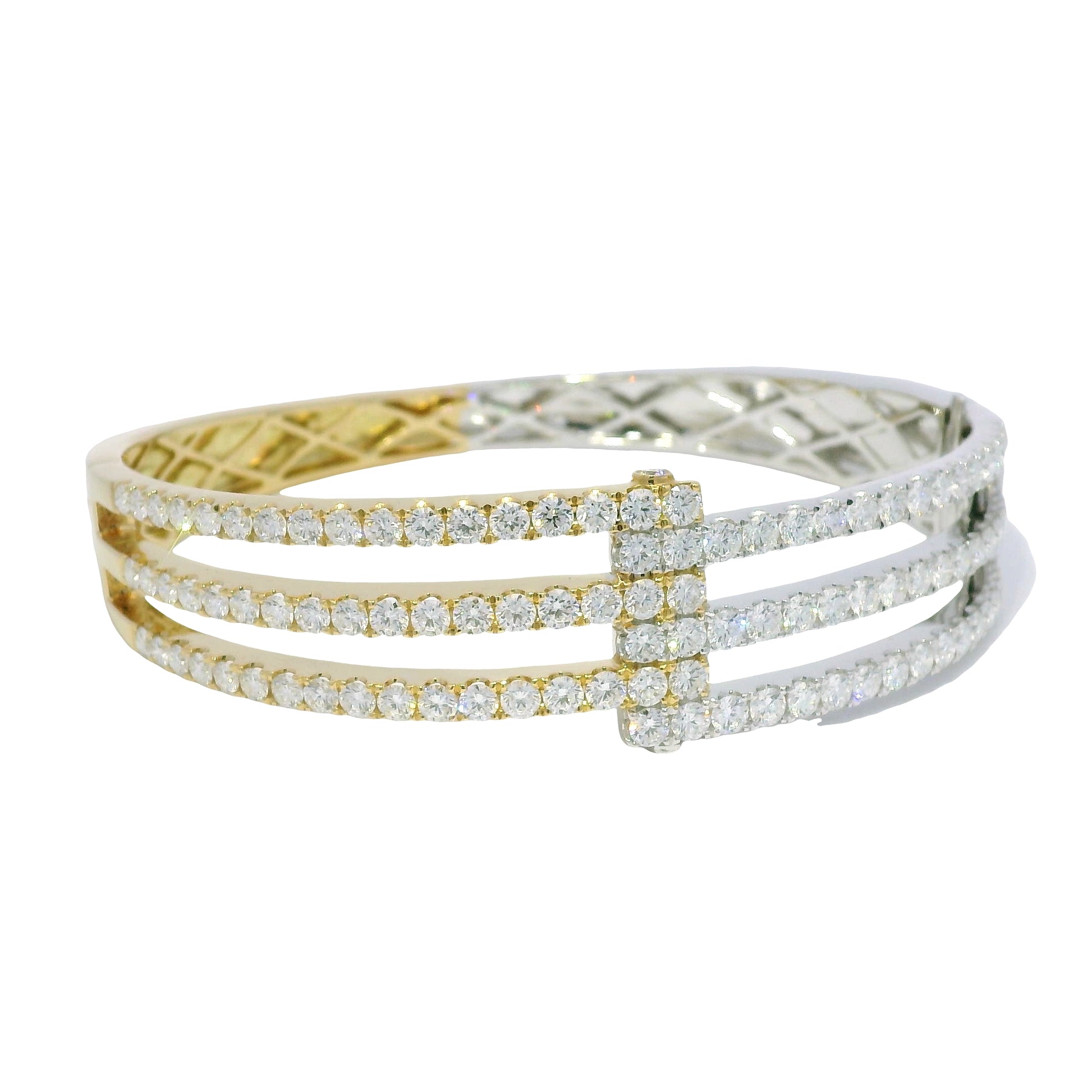 18k Two Tone Gold Natural Diamond Interlocking Cuff Bracelet