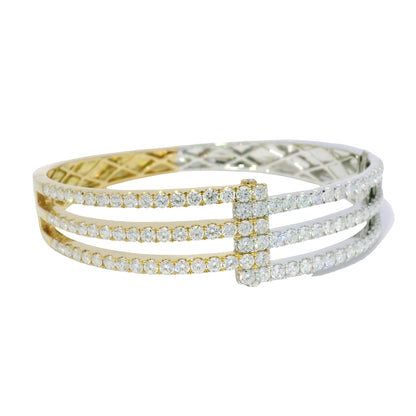 18k Two Tone Gold Natural Diamond Interlocking Cuff Bracelet