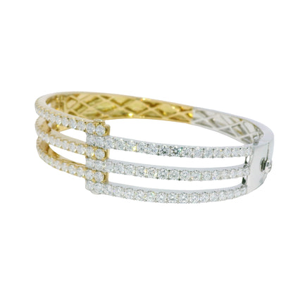 18k Two Tone Gold Natural Diamond Interlocking Cuff Bracelet