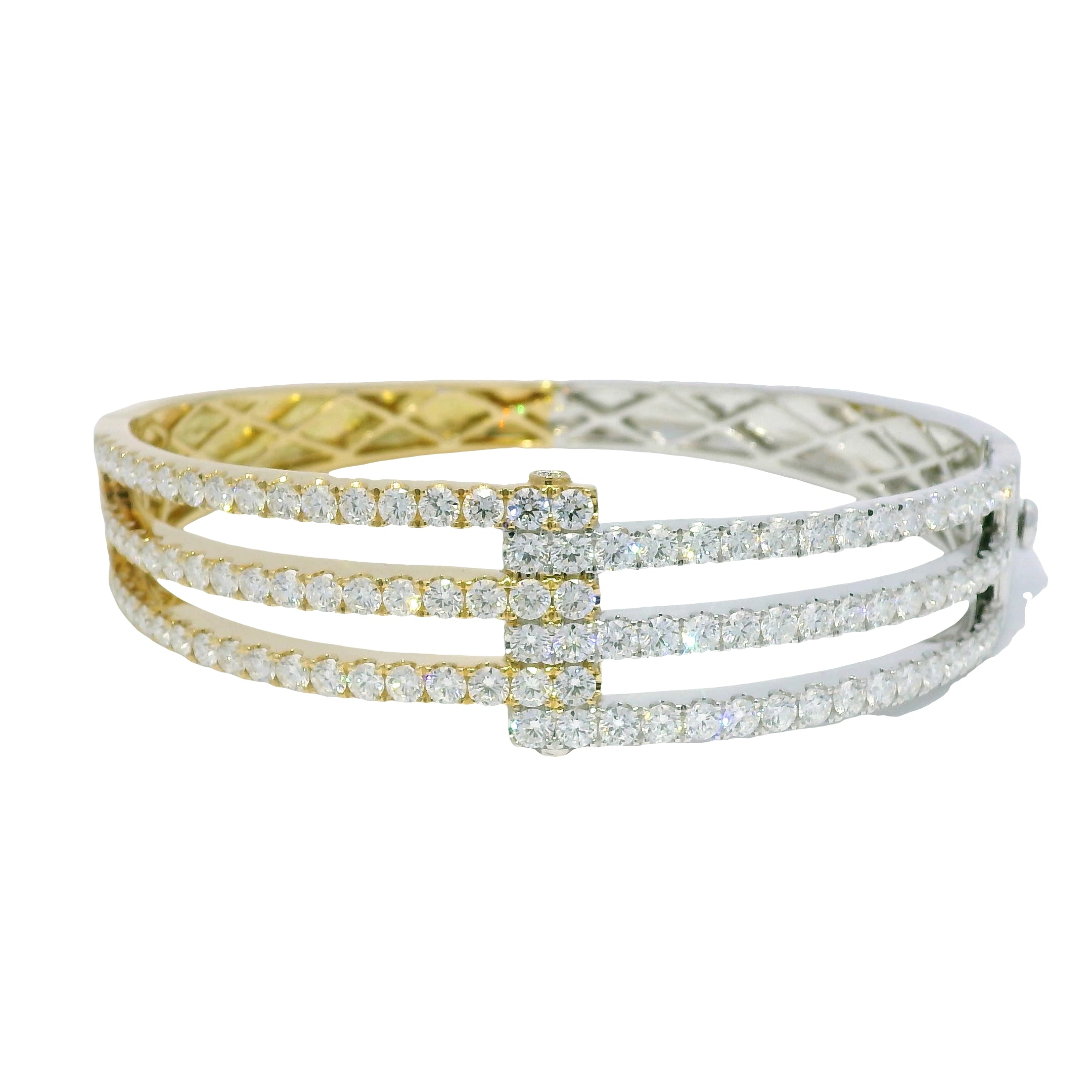 18k Two Tone Gold Natural Diamond Interlocking Cuff Bracelet