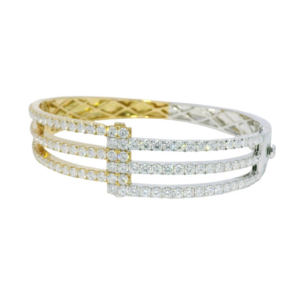 18k Two Tone Gold Natural Diamond Interlocking Cuff Bracelet
