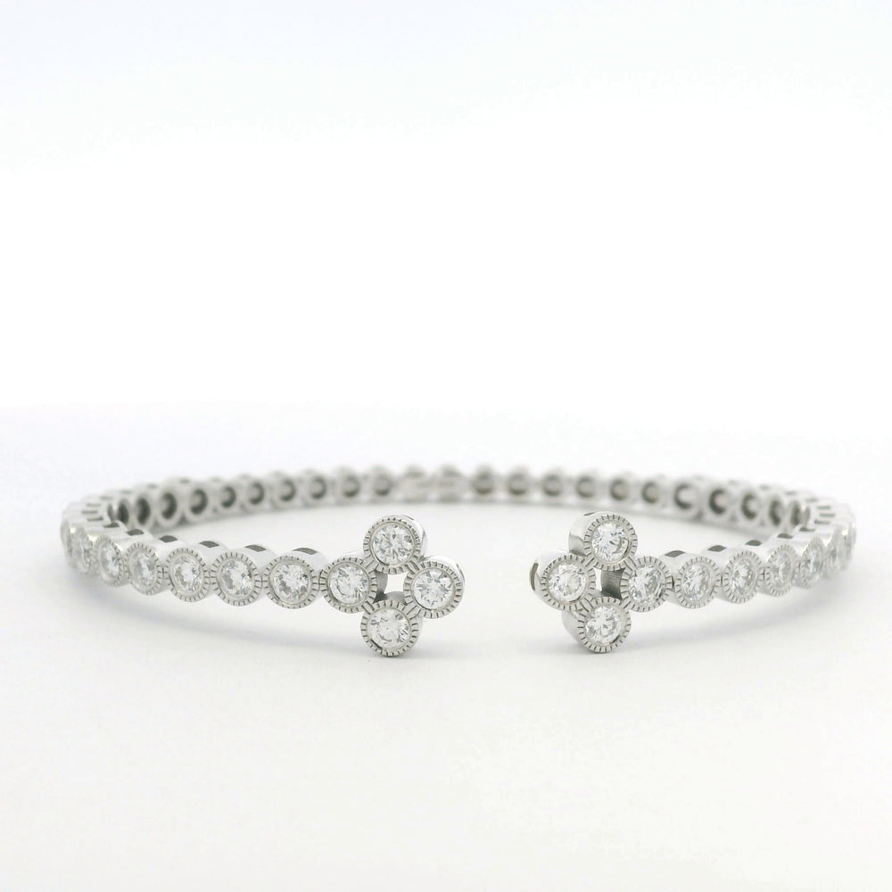14K White Gold Natural Diamond Bezel Set Open Cuff Bangle Bracelet — product photo 1