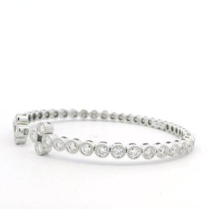 14K White Gold Natural Diamond Bezel Set Open Cuff Bangle Bracelet