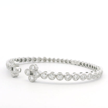 14K White Gold Natural Diamond Bezel Set Open Cuff Bangle Bracelet