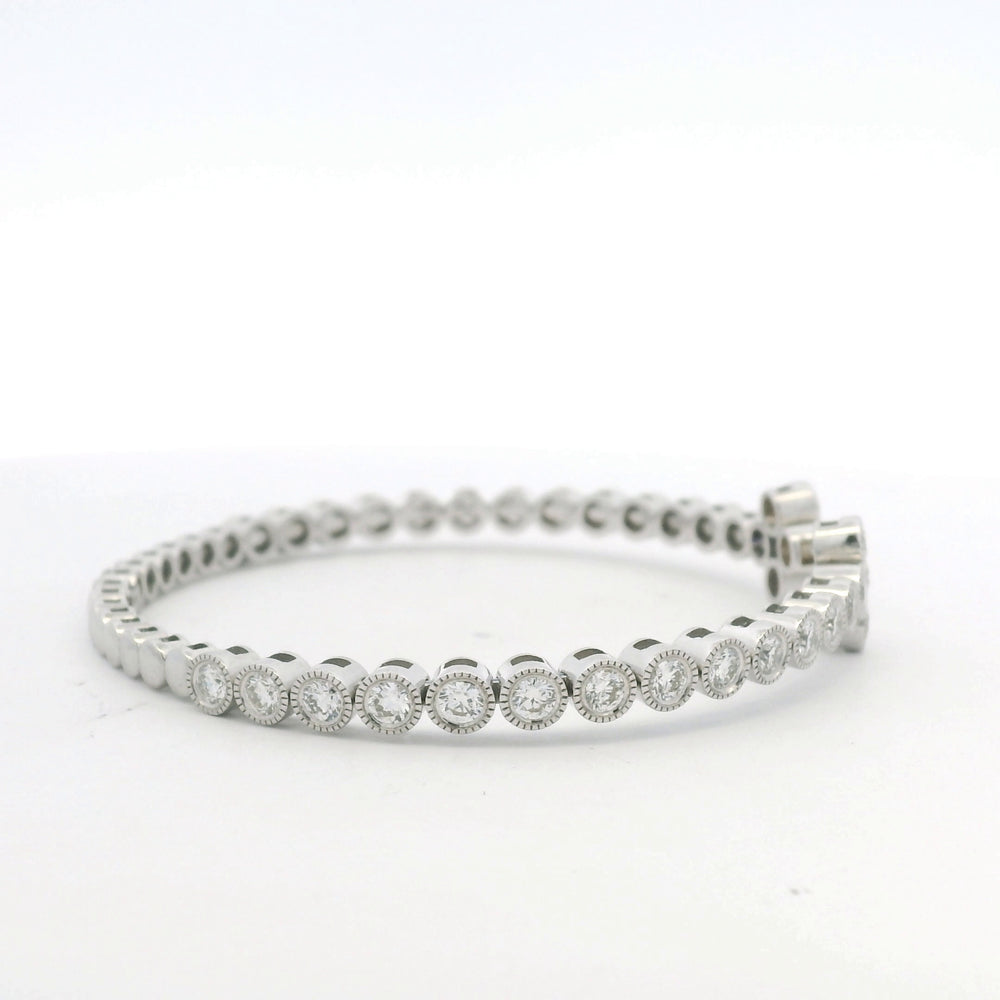 14K White Gold Natural Diamond Bezel Set Open Cuff Bangle Bracelet — product photo 2
