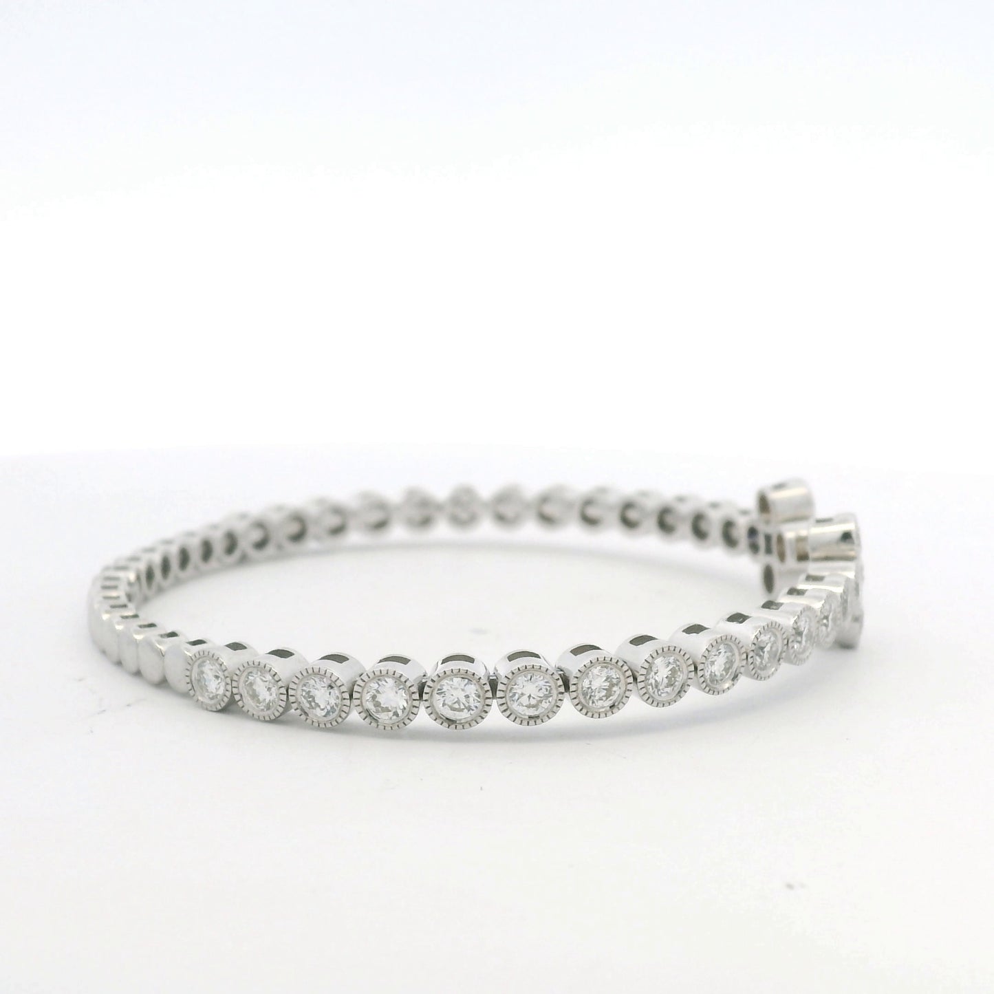 14K White Gold Natural Diamond Bezel Set Open Cuff Bangle Bracelet