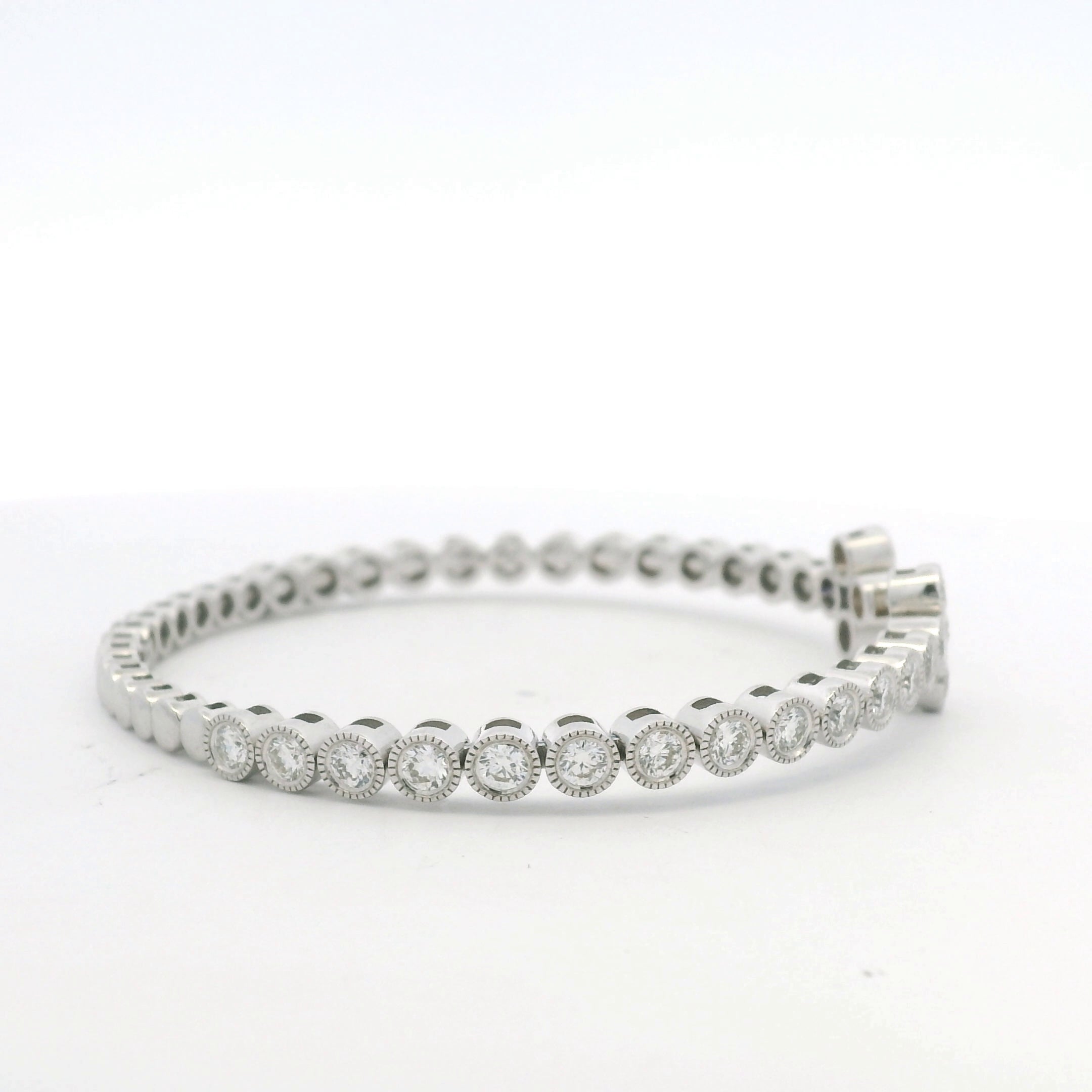 14K White Gold Natural Diamond Bezel Set Open Cuff Bangle Bracelet