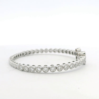 14K White Gold Natural Diamond Bezel Set Open Cuff Bangle Bracelet