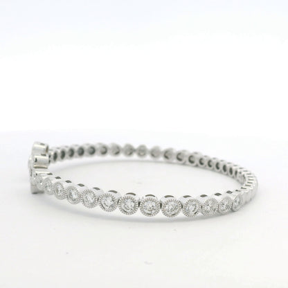 14K White Gold Natural Diamond Bezel Set Open Cuff Bangle Bracelet