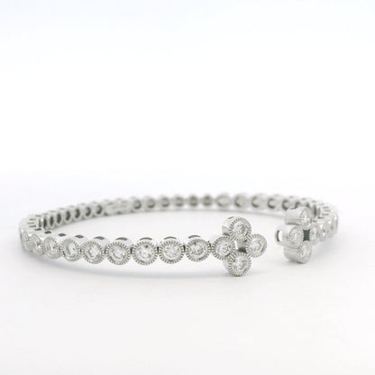 14K White Gold Natural Diamond Bezel Set Open Cuff Bangle Bracelet