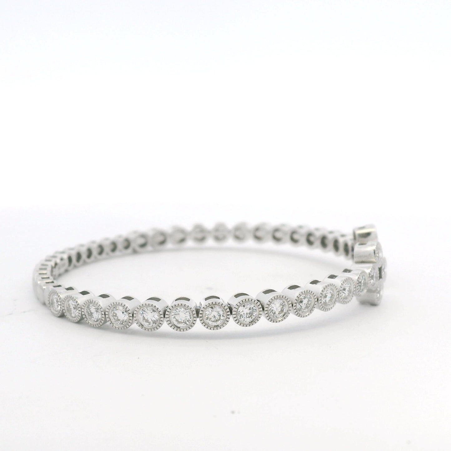 14K White Gold Natural Diamond Bezel Set Open Cuff Bangle Bracelet