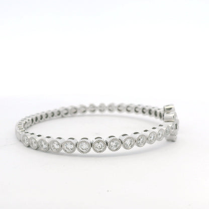 14K White Gold Natural Diamond Bezel Set Open Cuff Bangle Bracelet