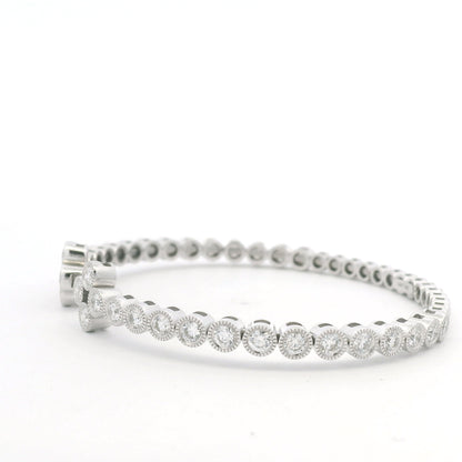 14K White Gold Natural Diamond Bezel Set Open Cuff Bangle Bracelet