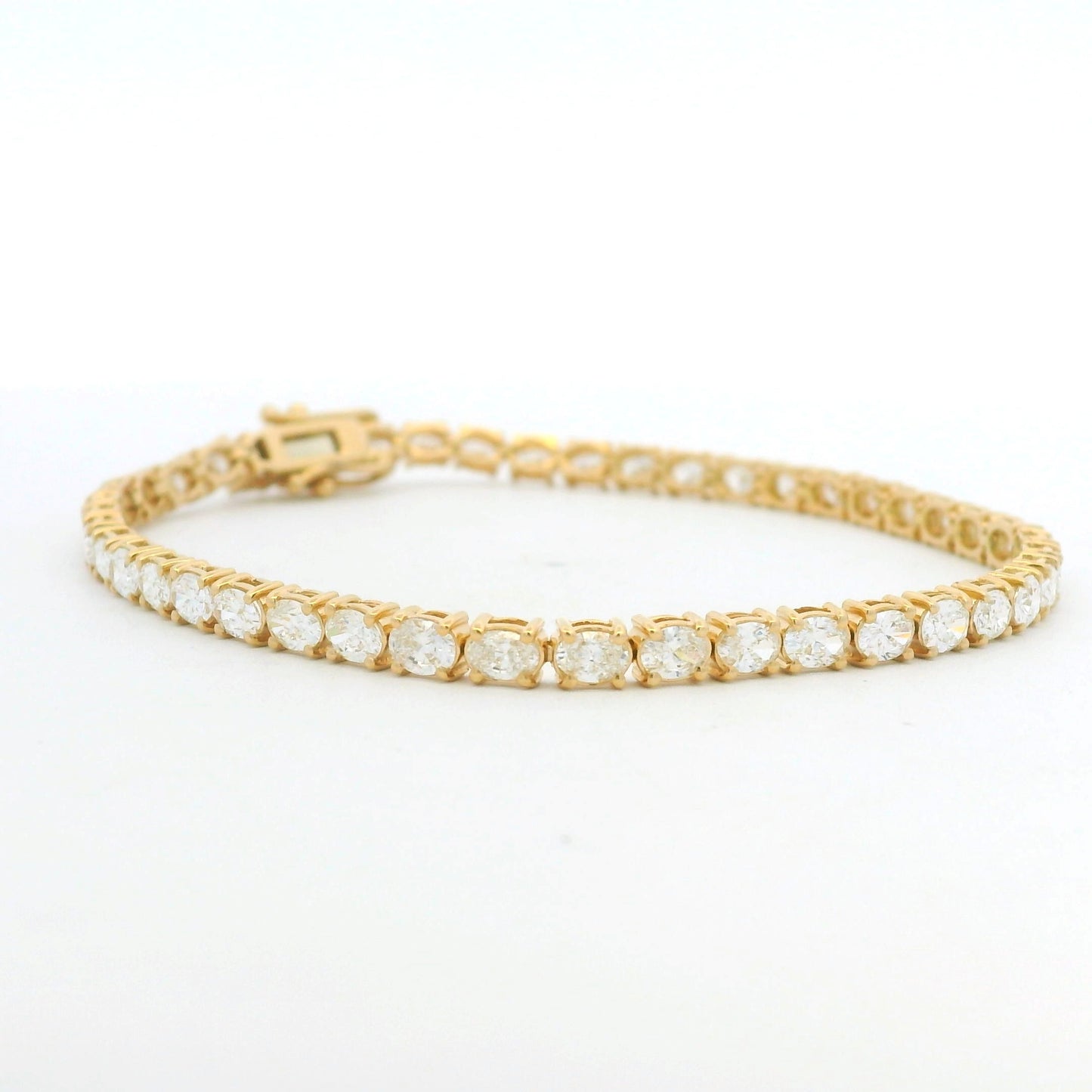 14k Yellow Gold Natural Oval Cut East-West Set Diamond Tennis Bracelet