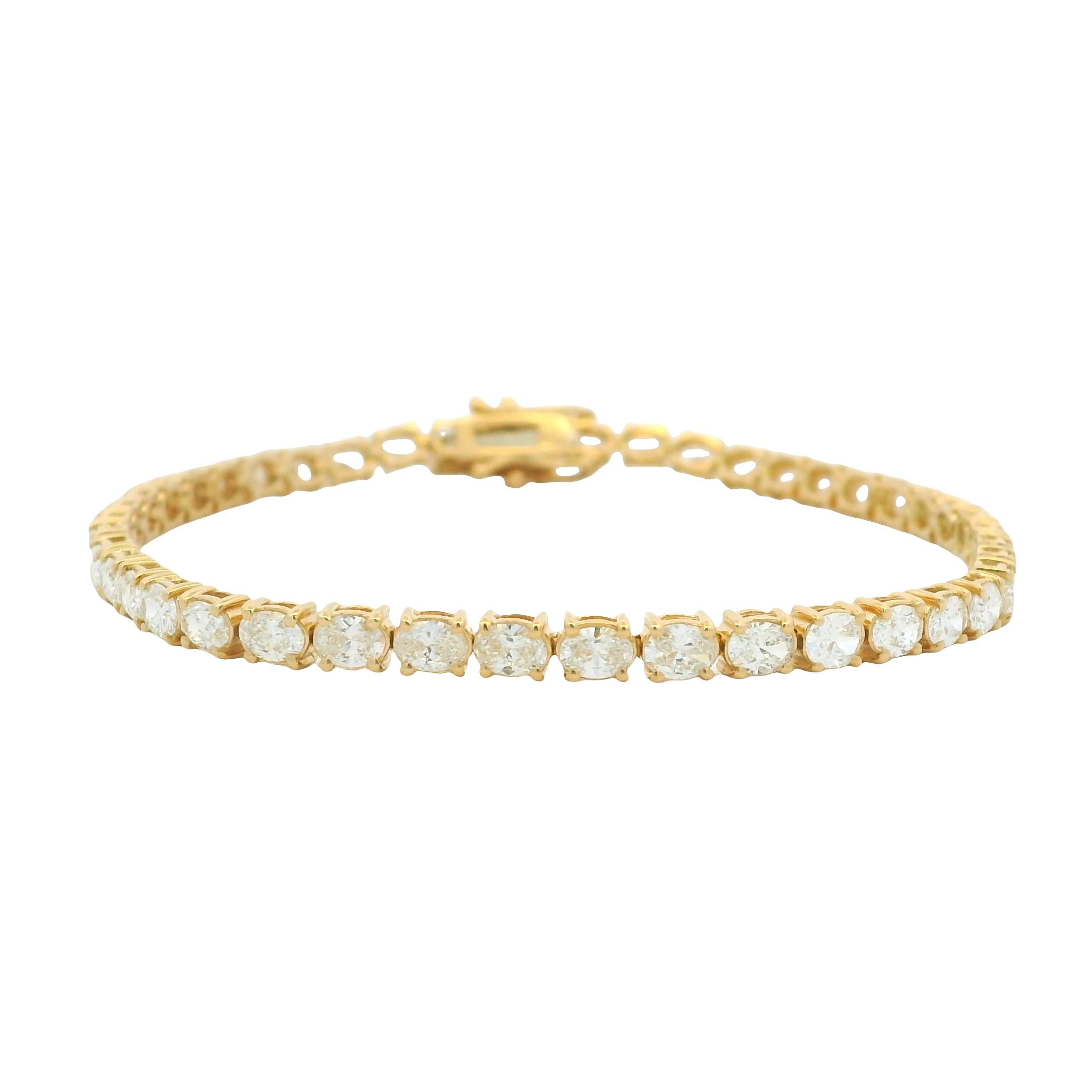 14k Yellow Gold Natural Oval Cut East-West Set Diamond Tennis Bracelet