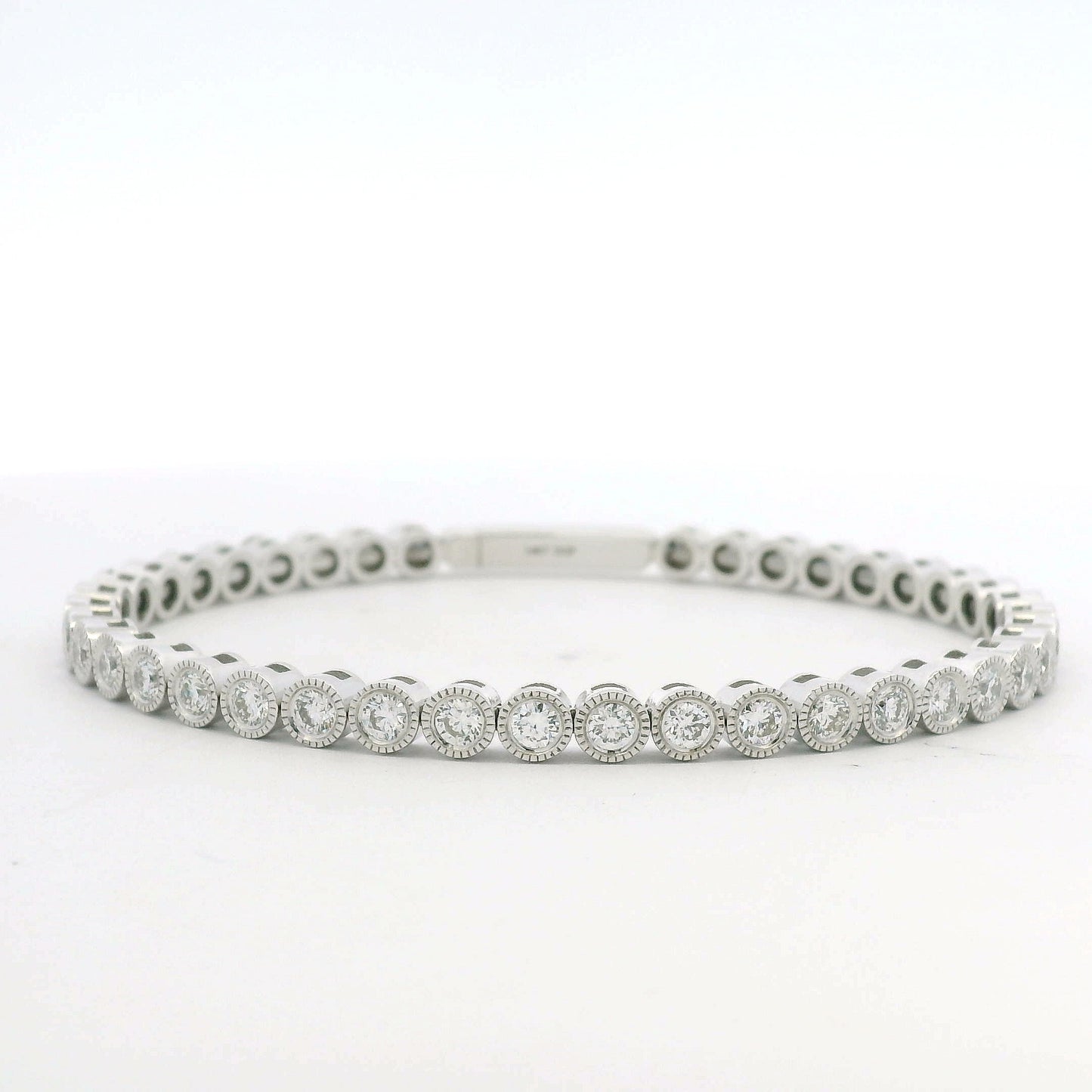 14K White Gold Natural Diamond Bezel Set Bangle Bracelet