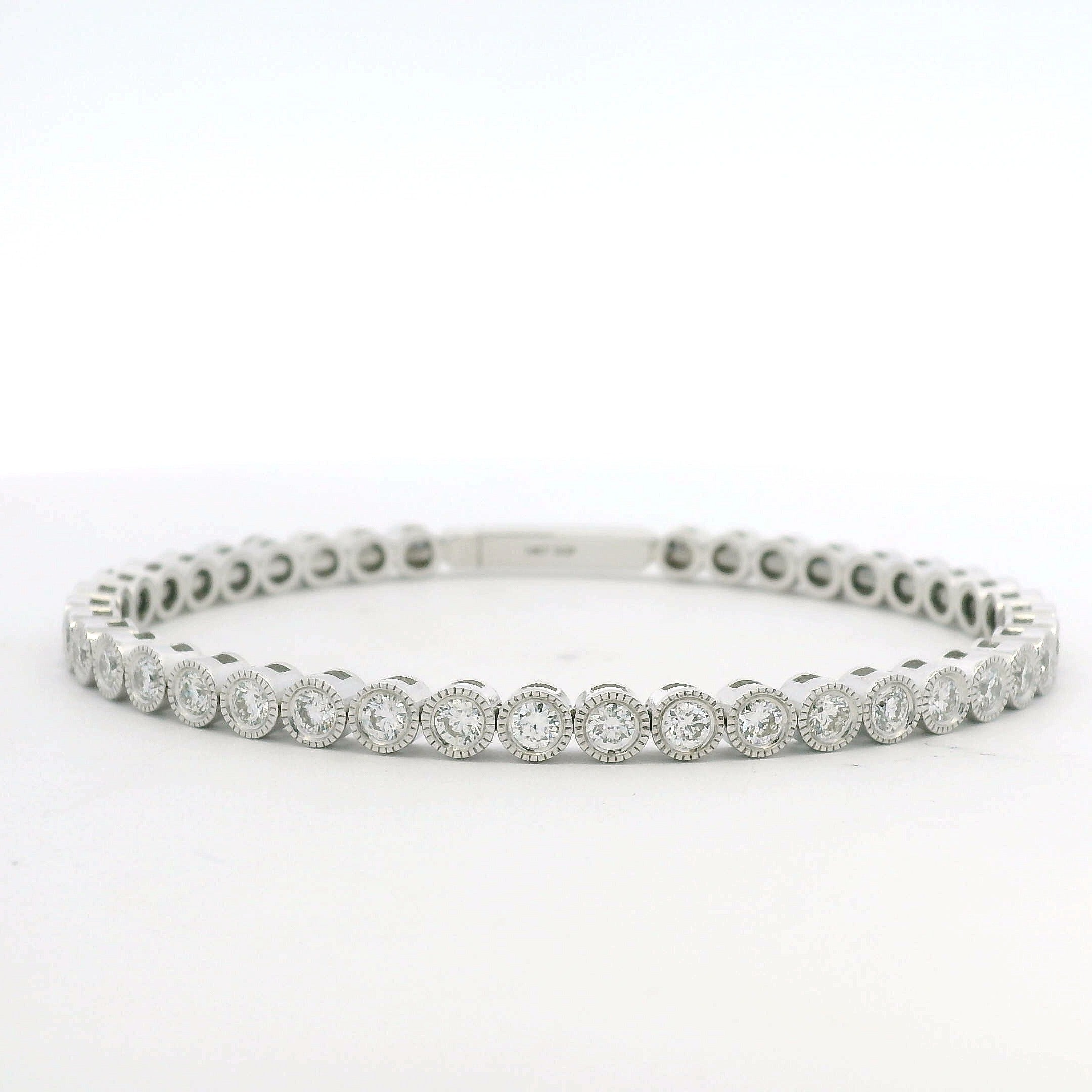 14K White Gold Natural Diamond Bezel Set Bangle Bracelet