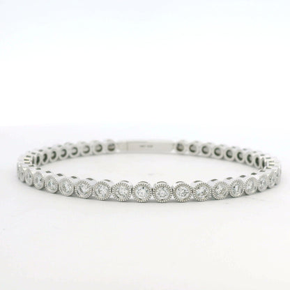 14K White Gold Natural Diamond Bezel Set Bangle Bracelet
