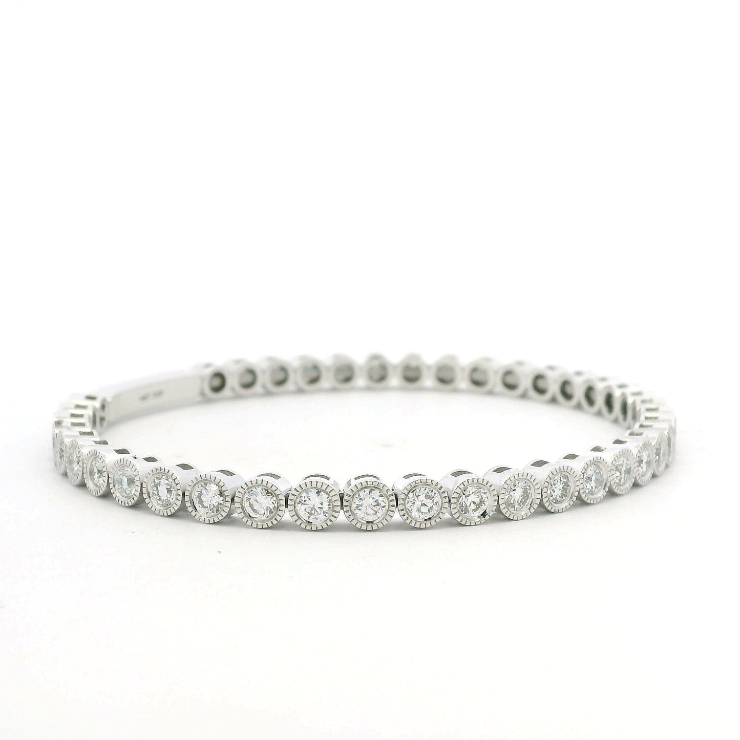 14K White Gold Natural Diamond Bezel Set Bangle Bracelet