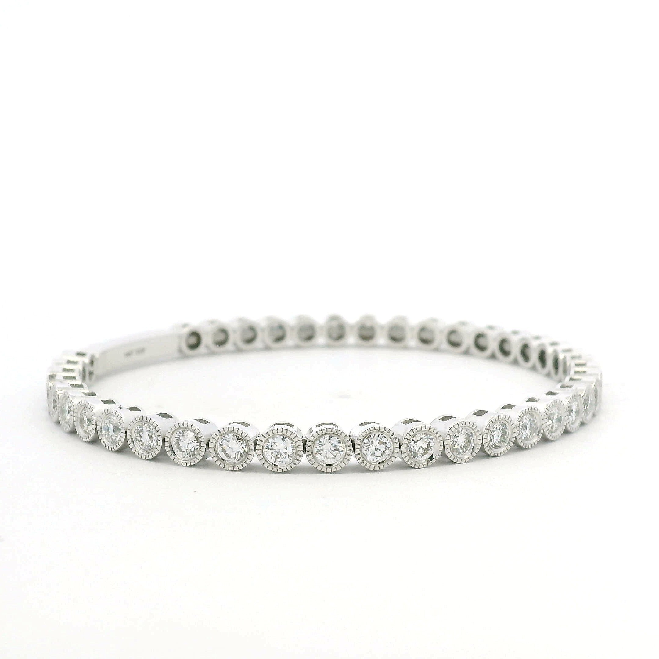14K White Gold Natural Diamond Bezel Set Bangle Bracelet