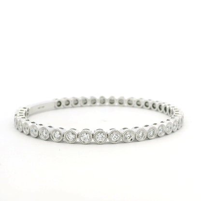 14K White Gold Natural Diamond Bezel Set Bangle Bracelet
