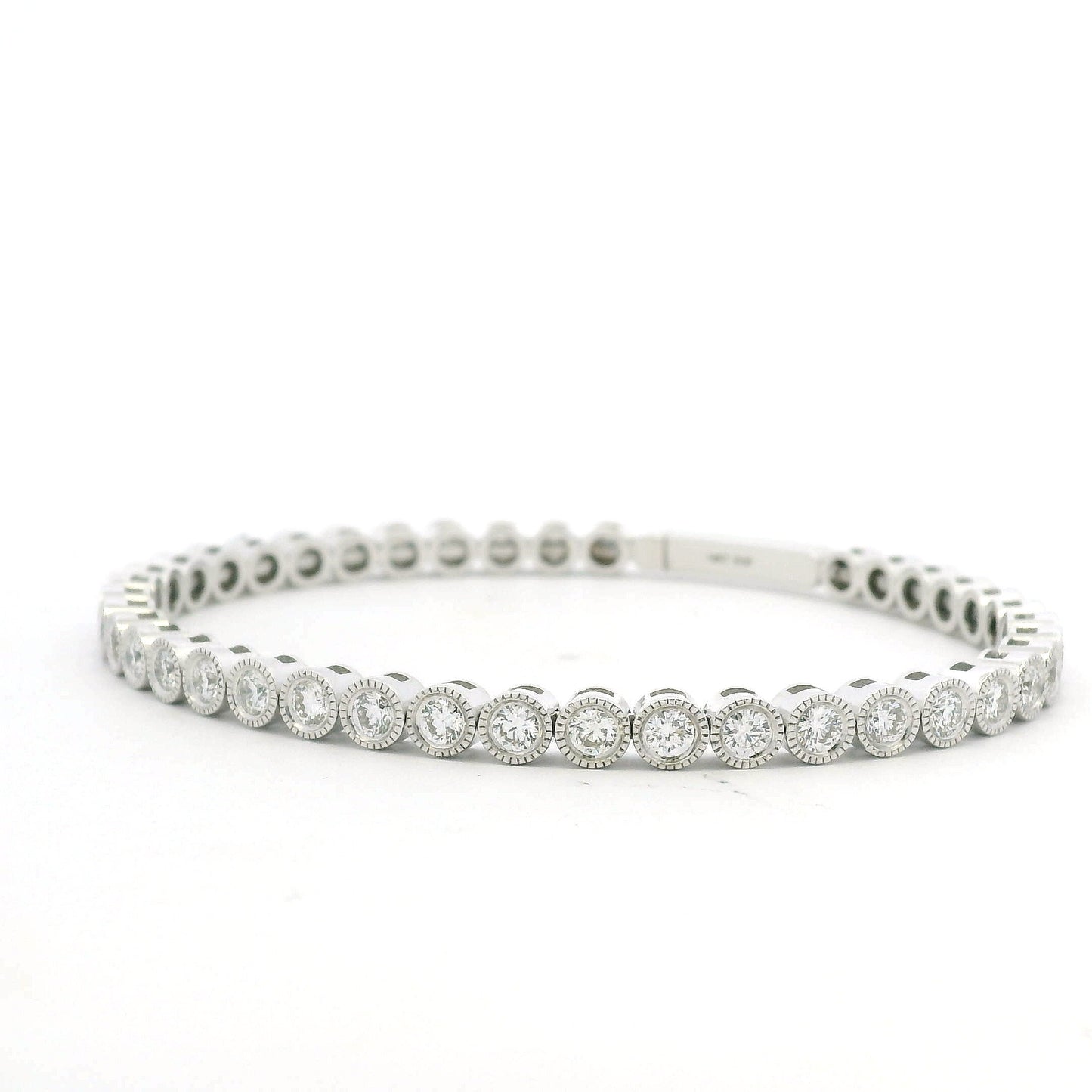 14K White Gold Natural Diamond Bezel Set Bangle Bracelet