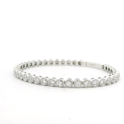 14K White Gold Natural Diamond Bezel Set Bangle Bracelet