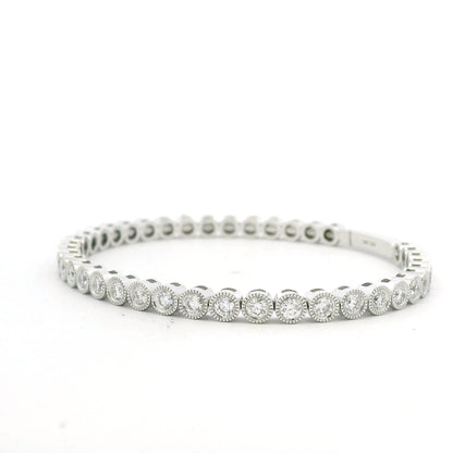 14K White Gold Natural Diamond Bezel Set Bangle Bracelet