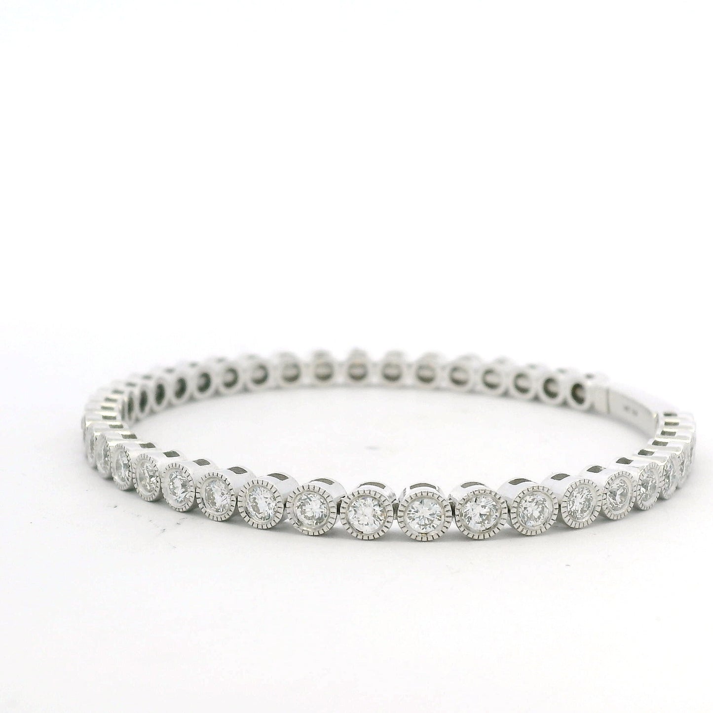 14K White Gold Natural Diamond Bezel Set Bangle Bracelet