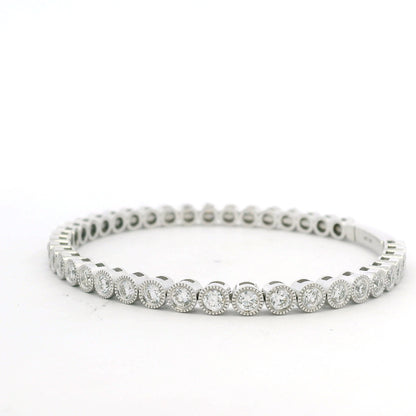 14K White Gold Natural Diamond Bezel Set Bangle Bracelet